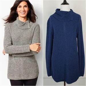 Talbots Sweater Chunky Knit Split Cowl Coastal Blue